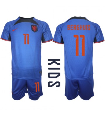 Netherlands Steven Berghuis #11 Replica Away Stadium Kit for Kids World Cup 2022 Short Sleeve (+ pants)